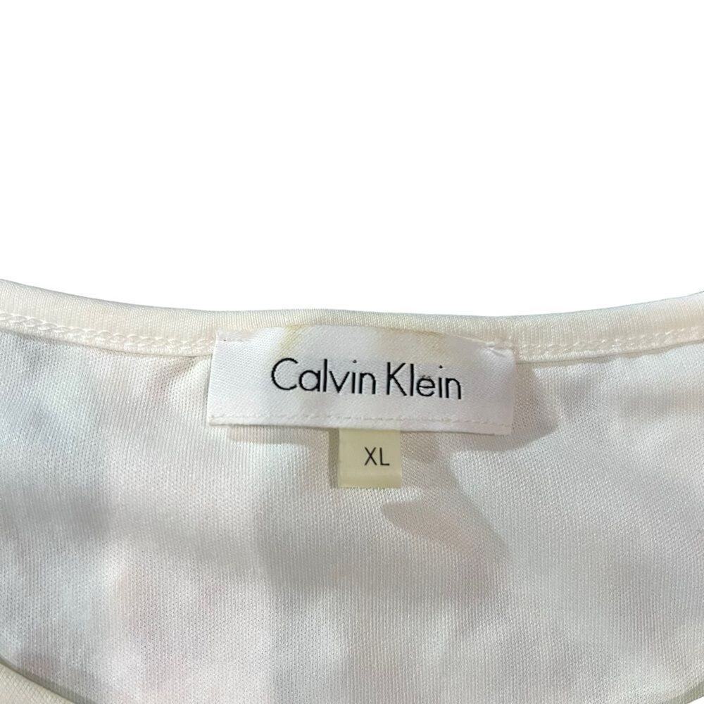 Calvin Klein Blouse Womens XL Ivory Floral Lace Short Sleeve Lined Top - Picture 3 of 5